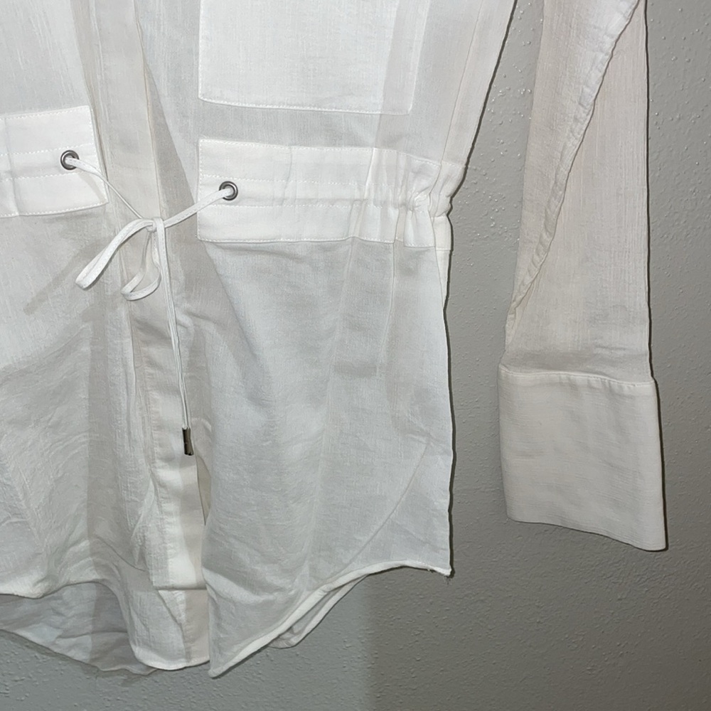 Helmut Lang White Texture Button Down Draw String… - image 7